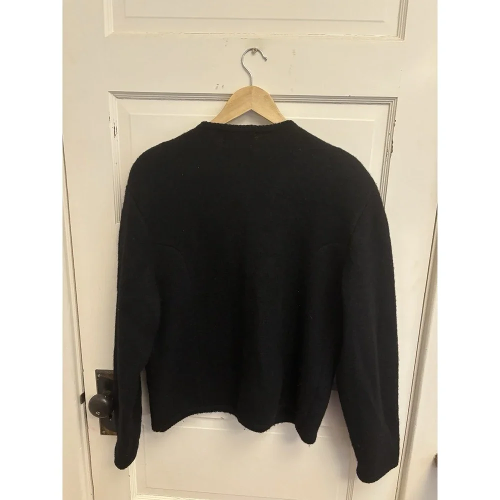 Tally Ho Collection Pollak Vintage Black Boiled Wool‎ Cardigan Sweater Size M